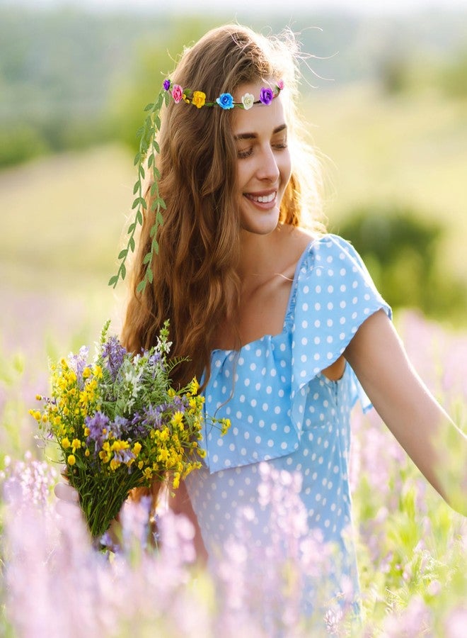 HONLYNE 16 PCS Assorted Colored Flower Crown, Wreath Headband Flower Crowns for Women, Garland Multicolor Headbands, Floral Headpiece for Birthday Wedding Holiday Fairy Party Favors - Image 2