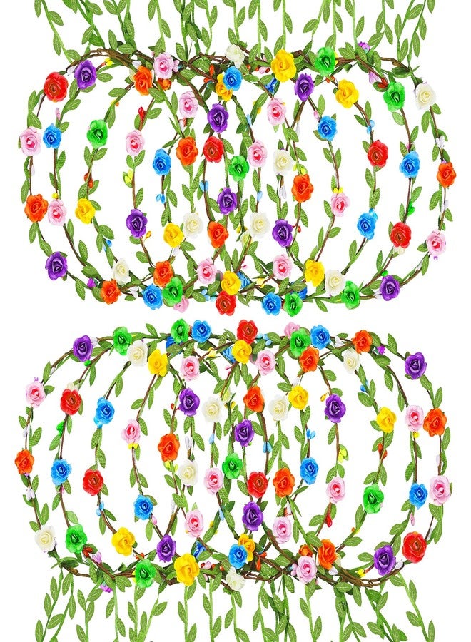 HONLYNE 16 PCS Assorted Colored Flower Crown, Wreath Headband Flower Crowns for Women, Garland Multicolor Headbands, Floral Headpiece for Birthday Wedding Holiday Fairy Party Favors - Image 1