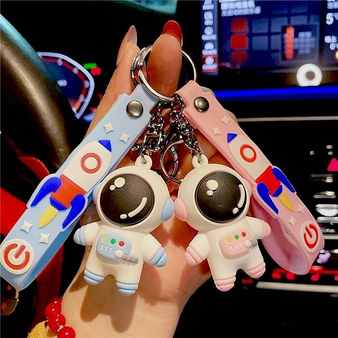 BROGBUS Metal Double Pendant Ring Design Space-Suited 3D Astronaut Keychain Keyrings for Kids Girl Car and Student Bag (Multicolor, Pack of 2) - Image 4