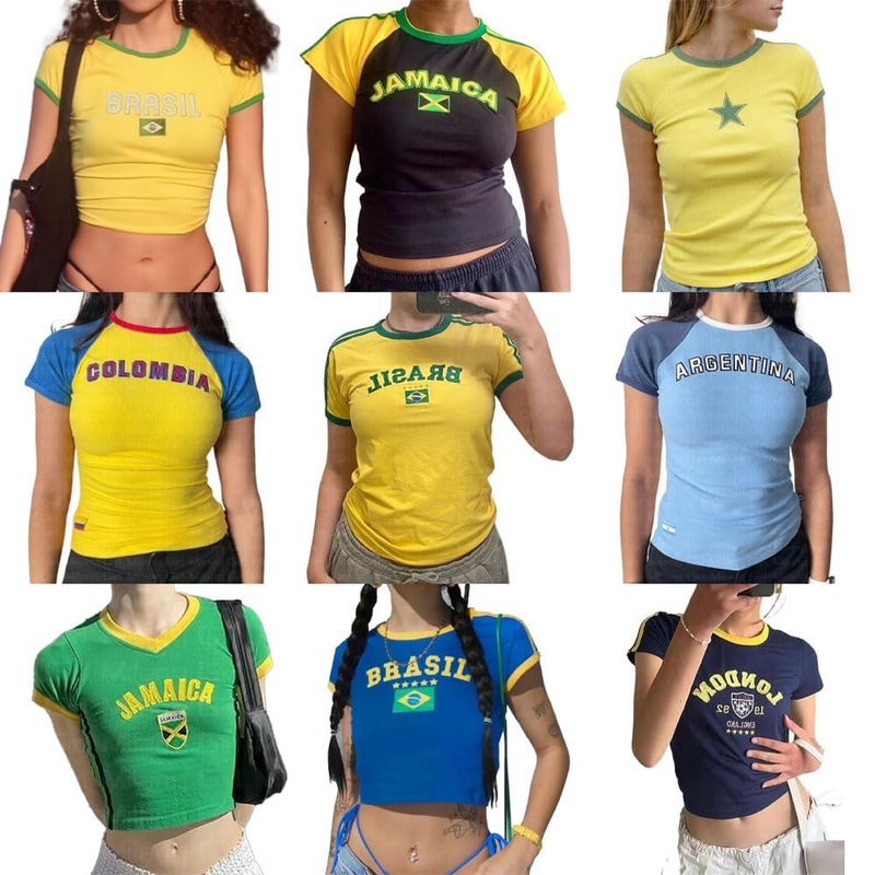 MANGMAO Vintage Graphic Baby Tees for Women Brazil Shirt Y2k Tops Mexico Crop Top Jersey 2000s Summer Going Out Tops - Image 5