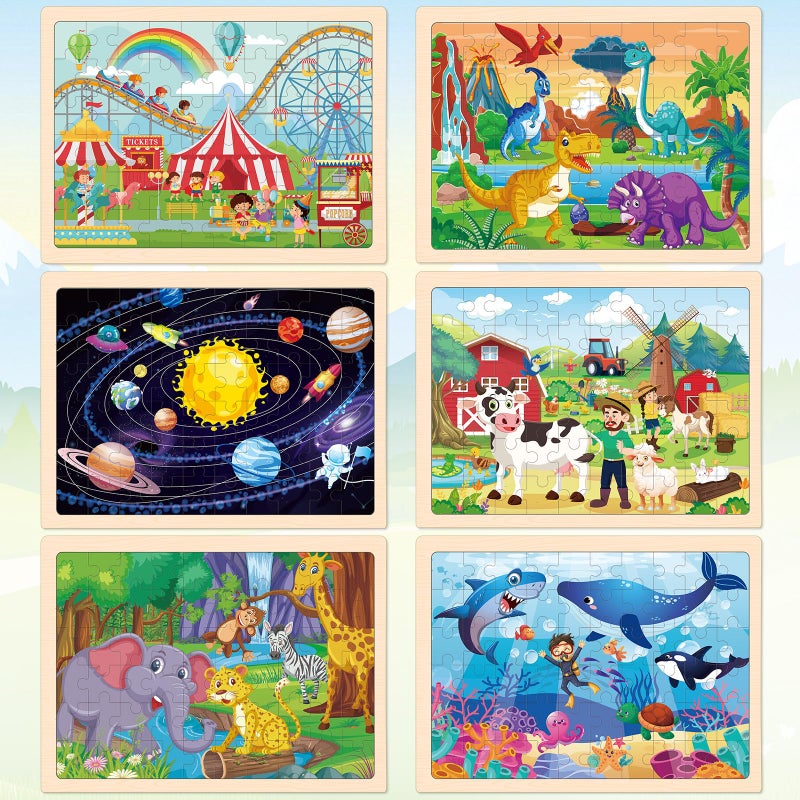 Duchong 6 Packs Wooden Puzzles for Kids Ages 4-6, 60 Piece Wood Dinosaur Animals Jigsaw Puzzles for Toddlers Ages 3-5, Preschool Educational Learning Toys Gifts for 2 3 4 5 6 7 8 Boys Girls - Image 4