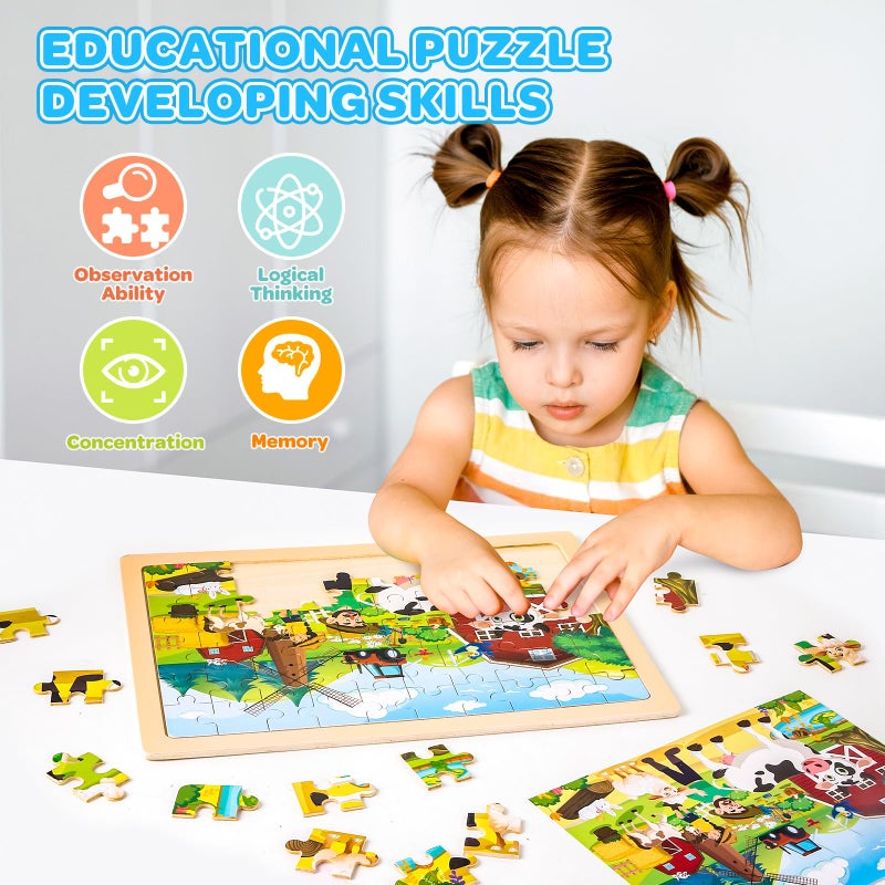 Duchong 6 Packs Wooden Puzzles for Kids Ages 4-6, 60 Piece Wood Dinosaur Animals Jigsaw Puzzles for Toddlers Ages 3-5, Preschool Educational Learning Toys Gifts for 2 3 4 5 6 7 8 Boys Girls - Image 5