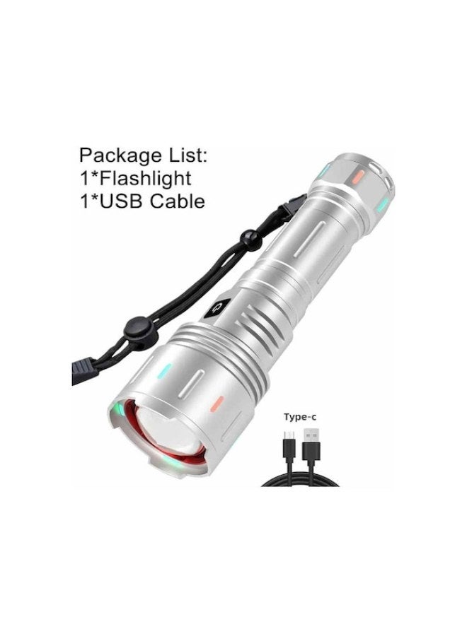 White light flashlight, night riding, camping, night fishing, hiking, self-defense 5-mode focusing luminous flashlight