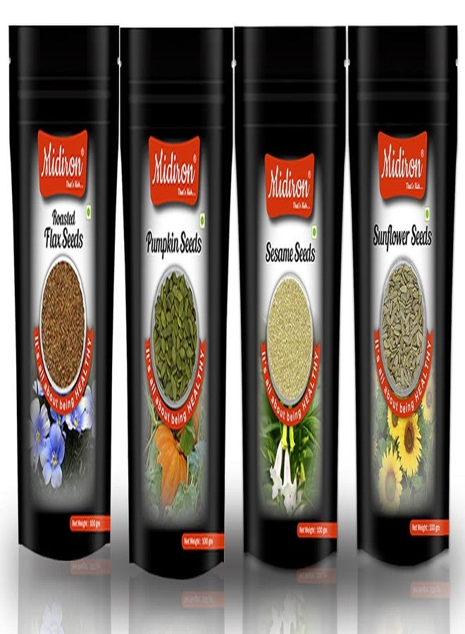 Midiron Sunflower Seed| White Sesame Seed| Roasted Flax Seed |Pumpkin Seed| Super Seed Combo Pack-4 (100 Gm Each) - Image 1