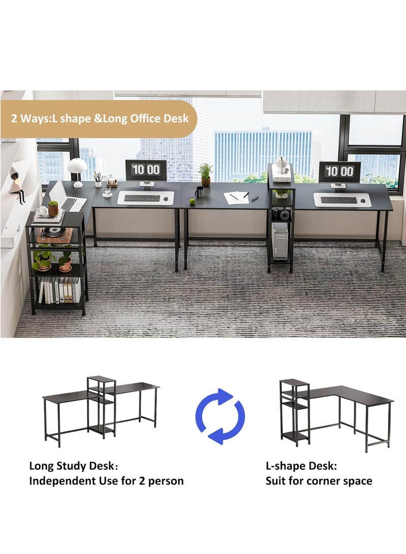 ZUIHAO L-Shaped Desk Computer Corner Desk with Shelf L Shaped Home Office Desk Large Gaming Desk Sturdy Writing Desk Writing Workstation Simple Modern Gaming Desk (Black with Shelf） - Image 3