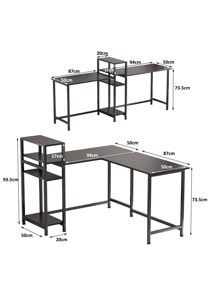 ZUIHAO L-Shaped Desk Computer Corner Desk with Shelf L Shaped Home Office Desk Large Gaming Desk Sturdy Writing Desk Writing Workstation Simple Modern Gaming Desk (Black with Shelf） - Image 2