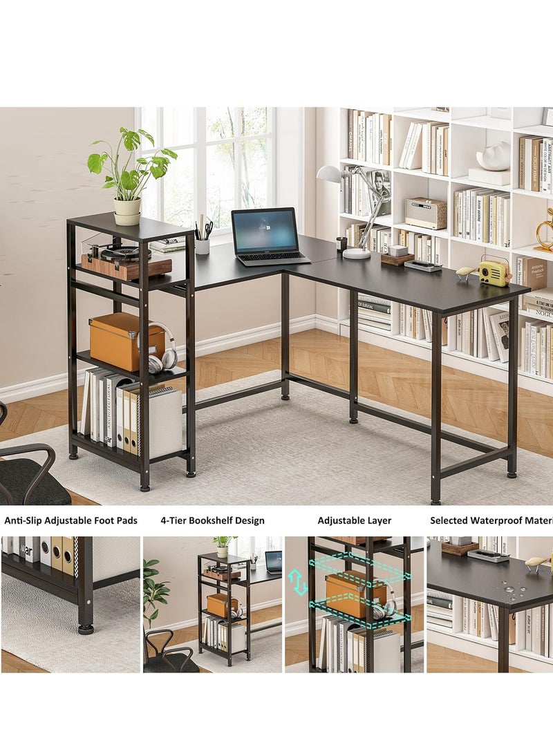 ZUIHAO L-Shaped Desk Computer Corner Desk with Shelf L Shaped Home Office Desk Large Gaming Desk Sturdy Writing Desk Writing Workstation Simple Modern Gaming Desk (Black with Shelf） - Image 4
