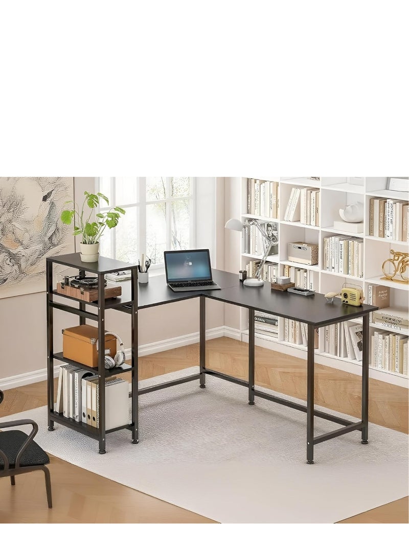 ZUIHAO L-Shaped Desk Computer Corner Desk with Shelf L Shaped Home Office Desk Large Gaming Desk Sturdy Writing Desk Writing Workstation Simple Modern Gaming Desk (Black with Shelf） - Image 1