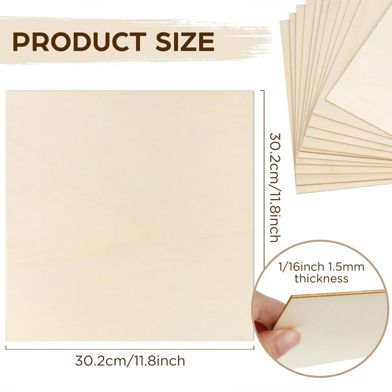 LotFancy Basswood Sheets, 12 Pack, 12 x 12 x 1/16 Inch, Plywood Sheets with Smooth Surfaces, 1.5mm Craft Wood Board for Laser Cutting, DIY Architectural Models, Wood Burning and Staining - Image 2