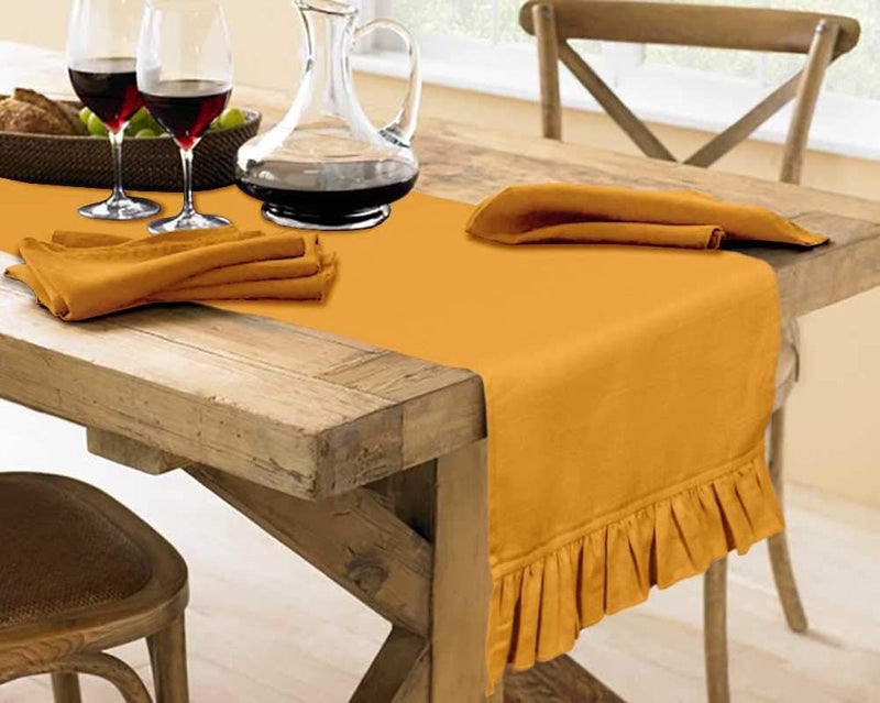Vargottam Mustard Yellow Home Decor Kitchen Table Decor Home Frill Table Runner-14 x 48 Inch - Image 3