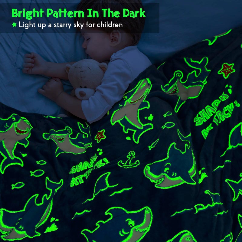 Jekeno Shark Toys Gifts for Boys Girls - Glow in The Dark Blanket Christmas Birthday Gift for Kids Teens Age 1 2 3 4 5 6 7 8 9 10 12 13 Years Old Child Toddler Ocean Anchor Throw Blue 50""x60"" - Image 3