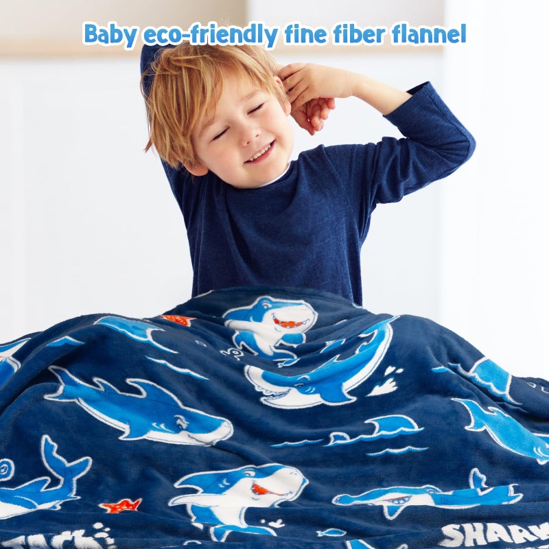 Jekeno Shark Toys Gifts for Boys Girls - Glow in The Dark Blanket Christmas Birthday Gift for Kids Teens Age 1 2 3 4 5 6 7 8 9 10 12 13 Years Old Child Toddler Ocean Anchor Throw Blue 50""x60"" - Image 4