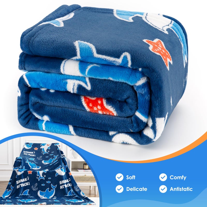 Jekeno Shark Toys Gifts for Boys Girls - Glow in The Dark Blanket Christmas Birthday Gift for Kids Teens Age 1 2 3 4 5 6 7 8 9 10 12 13 Years Old Child Toddler Ocean Anchor Throw Blue 50""x60"" - Image 5
