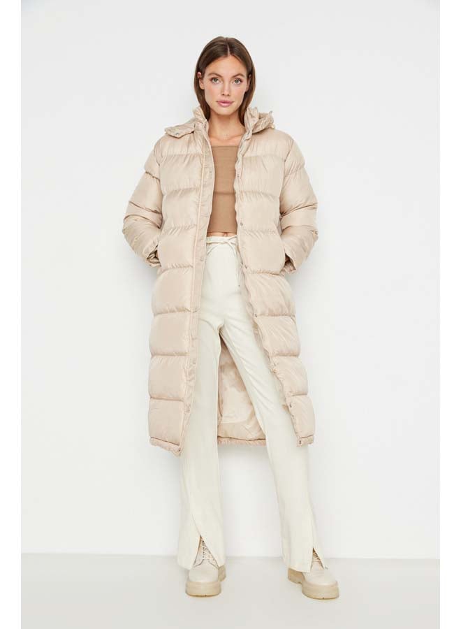 trendyol Beige Hooded Water Repellent Long Puffer Jacket TWOAW23MO00154  - Image 1