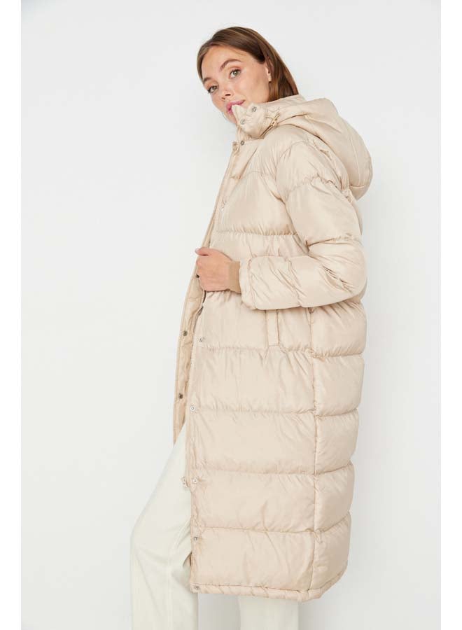 trendyol Beige Hooded Water Repellent Long Puffer Jacket TWOAW23MO00154  - Image 3