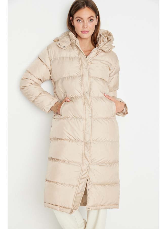 trendyol Beige Hooded Water Repellent Long Puffer Jacket TWOAW23MO00154  - Image 2
