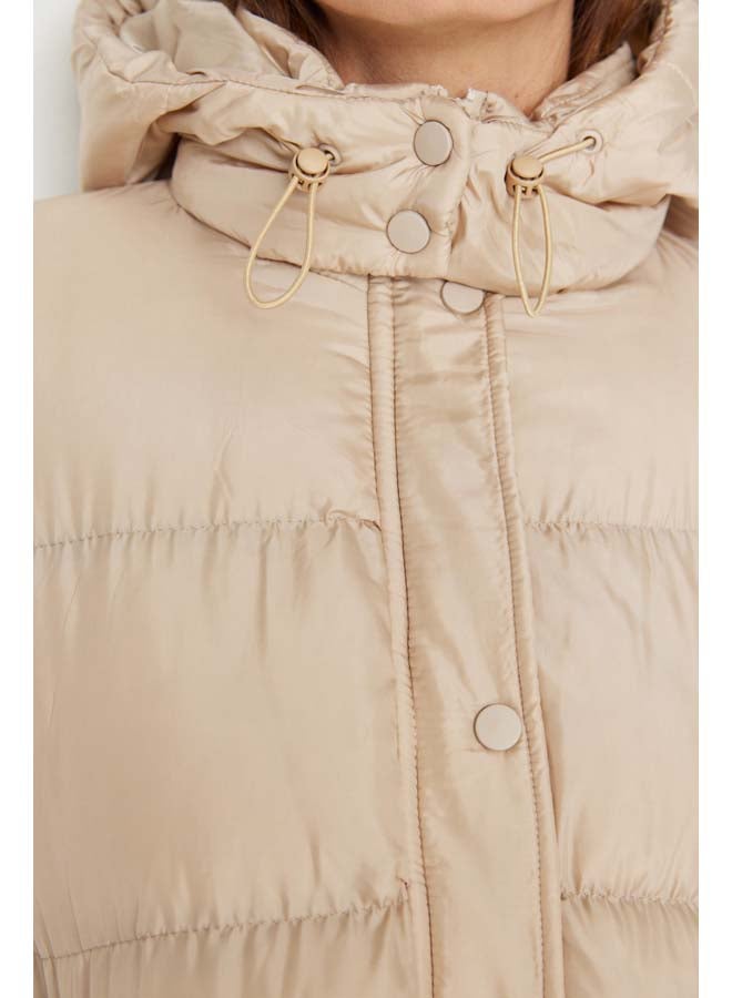 trendyol Beige Hooded Water Repellent Long Puffer Jacket TWOAW23MO00154  - Image 4