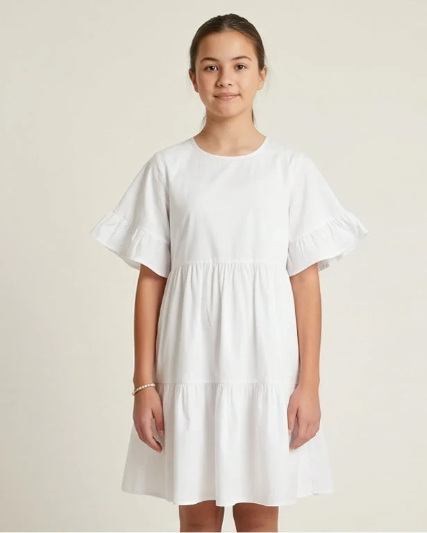 REDTAG Senior Girls White Solid Dress