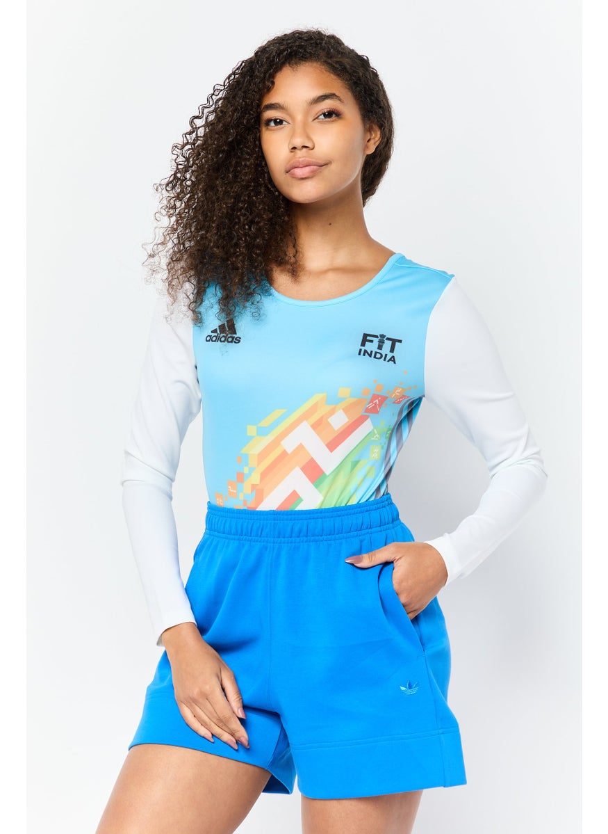 Adidas Women Sportswear Fit Long Sleeve Khelo Gymnastic Leotard , Light Blue  - Image 1
