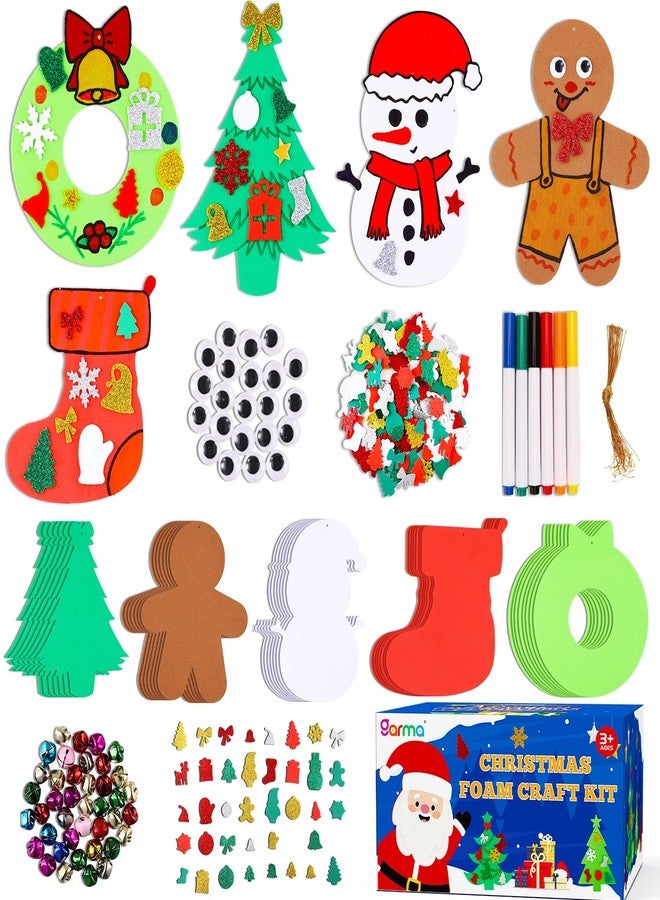 Garma 264pcs Christmas Crafts for Kids - DIY Christmas Tree Ornaments Foam Sticker Kits, Xmas Tree Shapes Snowman Wreath Socks Decorations for Kids Crafts Party Favors Supplies & Classroom Activities - Image 1