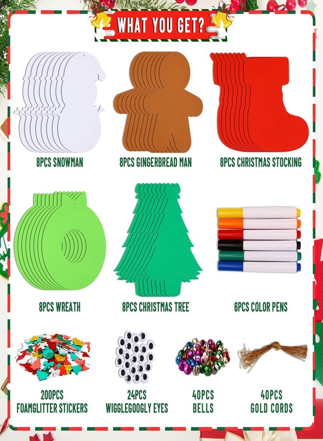 Garma 264pcs Christmas Crafts for Kids - DIY Christmas Tree Ornaments Foam Sticker Kits, Xmas Tree Shapes Snowman Wreath Socks Decorations for Kids Crafts Party Favors Supplies & Classroom Activities - Image 2