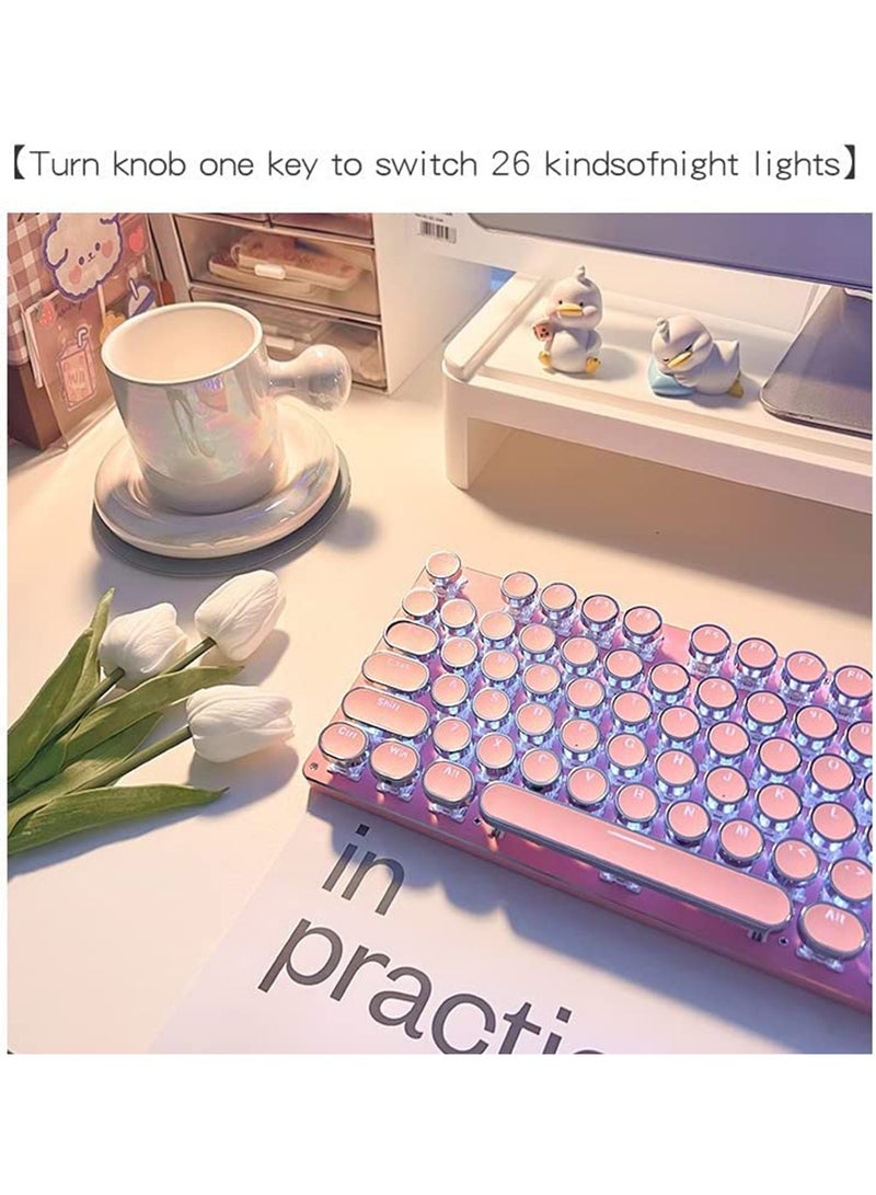 MONOGUE Gaming wireless Keyboard with Mouse set, Retro Punk Typewriter-Style, Blue Switches, White Backlight, for Game and Office, Stylish Pink Mechanical Keyboard - Image 5