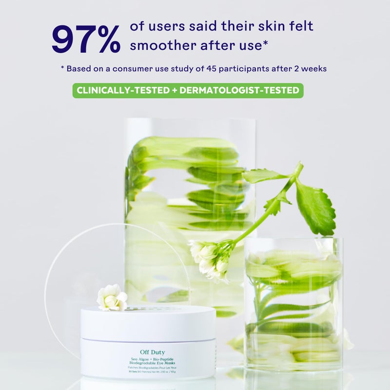 Three Ships - OffDuty Sea Algae + Bio-Peptide Smoothing Biodegradable Eye Masks | Firm, Smooth, Refresh Under Eye Skin | Cruelty-Free, Vegan, Paraben-Free, Sensitive Skin Safe (30 Sets | 2.96 oz) - Image 4