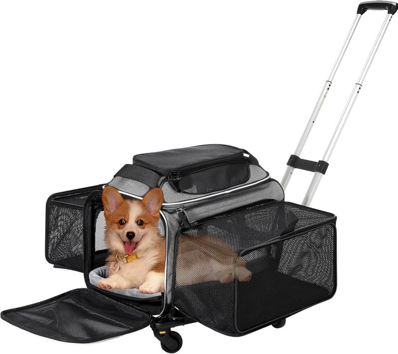 Cozy Cruiser Airline Approved Top-Expanding Pet Carrier on Wheels- Extra Spacious Soft Lined Carrier! 18x11x11 (Grey, Expanding Sides) - Image 1