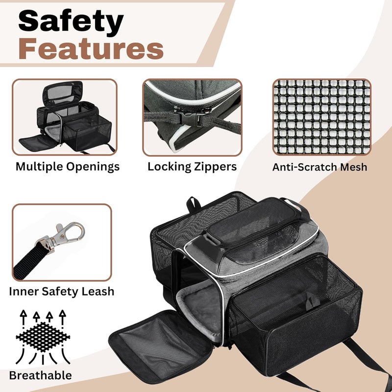 Cozy Cruiser Airline Approved Top-Expanding Pet Carrier on Wheels- Extra Spacious Soft Lined Carrier! 18x11x11 (Grey, Expanding Sides) - Image 5