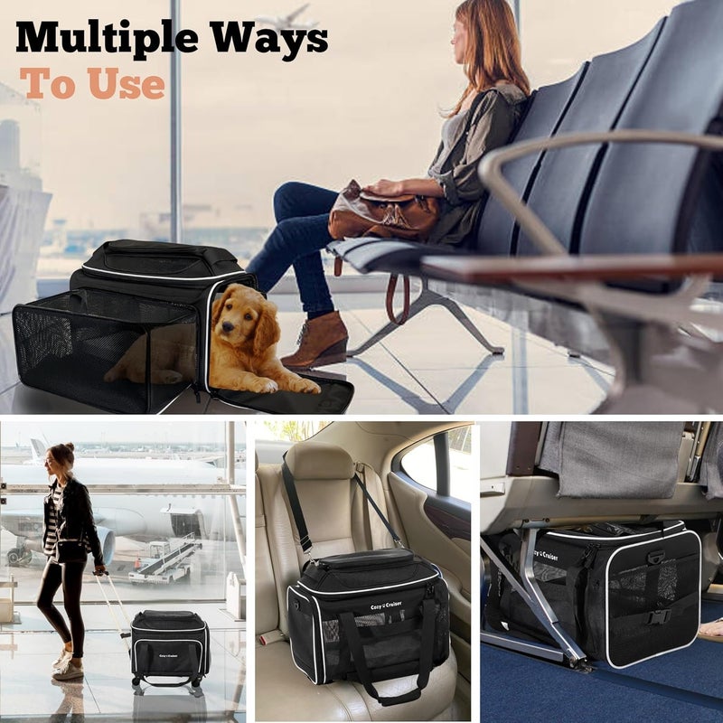 Cozy Cruiser Airline Approved Top-Expanding Pet Carrier on Wheels- Extra Spacious Soft Lined Carrier! 18x11x11 (Grey, Expanding Sides) - Image 3