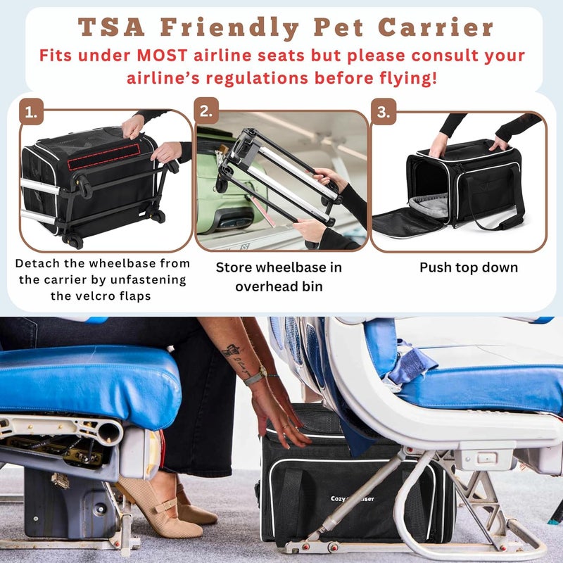 Cozy Cruiser Airline Approved Top-Expanding Pet Carrier on Wheels- Extra Spacious Soft Lined Carrier! 18x11x11 (Grey, Expanding Sides) - Image 2