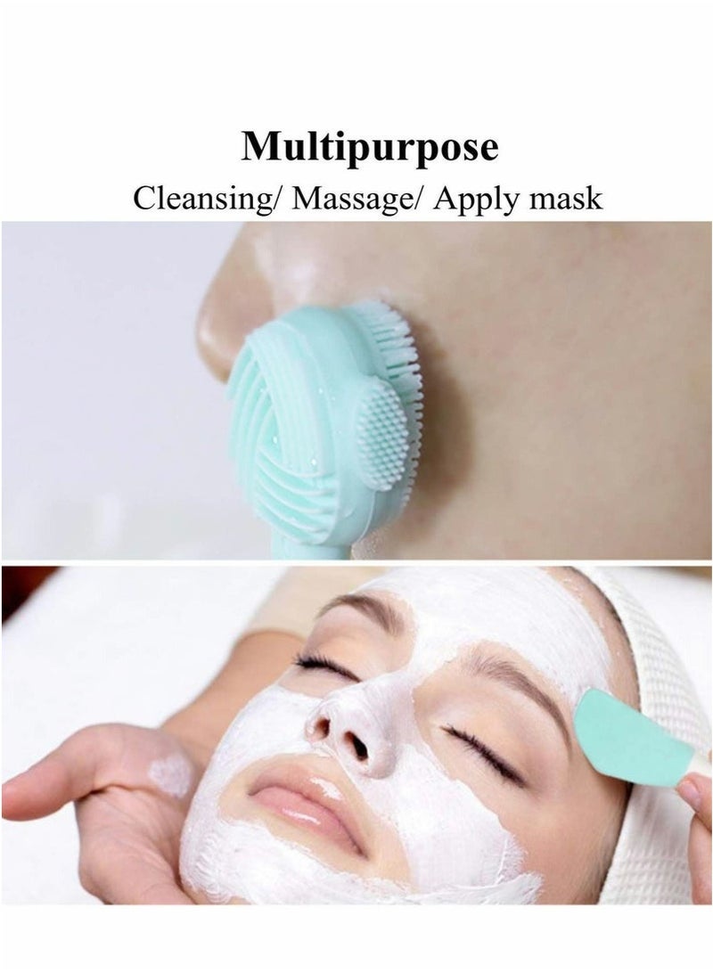 Generic 2PCS Double Head Manual Facial Mask Applicator for Gentle Exfoliating Silicone Face Brushes,Soft Silicone Face Cleansing Scrubber Manual Face Wash Brush Skin Care Exfoliating Deep Cleansing, Pink, Green  - Image 2