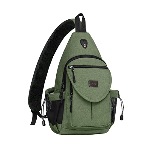 MOSISO Sling Backpack,Canvas Crossbody Hiking Daypack Bag with Anti-theft Pocket, Army Green - Image 1