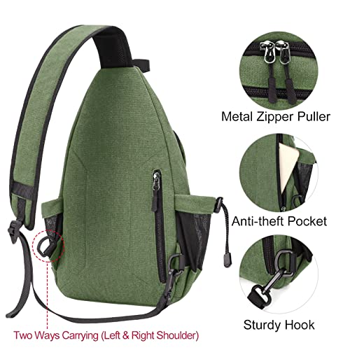 MOSISO Sling Backpack,Canvas Crossbody Hiking Daypack Bag with Anti-theft Pocket, Army Green - Image 5