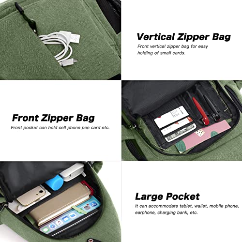 MOSISO Sling Backpack,Canvas Crossbody Hiking Daypack Bag with Anti-theft Pocket, Army Green - Image 4