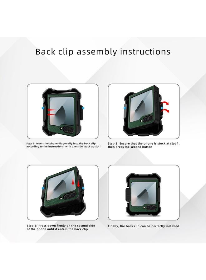 اس-توب جراب لهاتف Samsung Galaxy Z Flip5 مصنوع من جلد البولي يوريثان الهجين مع حامل مشبك خلفي - Image 3