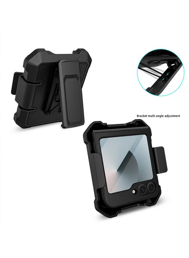 اس-توب جراب لهاتف Samsung Galaxy Z Flip5 مصنوع من جلد البولي يوريثان الهجين مع حامل مشبك خلفي - Image 5