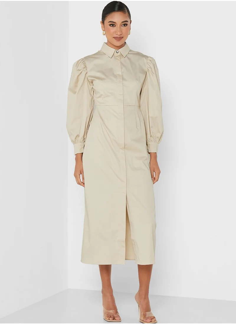 GHOSPELL Balloon Sleeve Shirt Dress