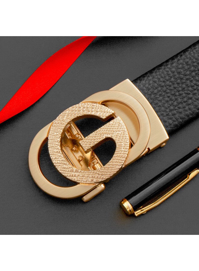 Cow Men's Belt, Gift Box Packaging, Automatic Buckle, Top-grain Leather, Business Casual Trouser Belt, Lychee Pattern, C-901 Gold - Image 4
