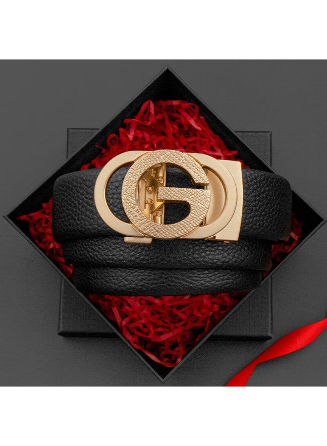 Cow Men's Belt, Gift Box Packaging, Automatic Buckle, Top-grain Leather, Business Casual Trouser Belt, Lychee Pattern, C-901 Gold - Image 5