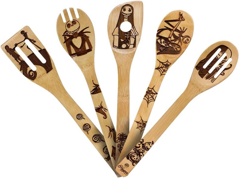 HYGNN Nightmare Wooden Spoons Great Utensil Set Fun Gift Idea Serving Utensils Burned Bamboo Spoons Kitchen House Warming Present Slotted Spoon 5 Piece - Image 3