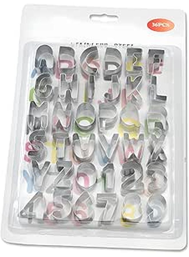 Stainless Steel 3 Inch 36 Pcs Alphabet Number Cookie Cutters Set with Cleaning Brush - Image 1