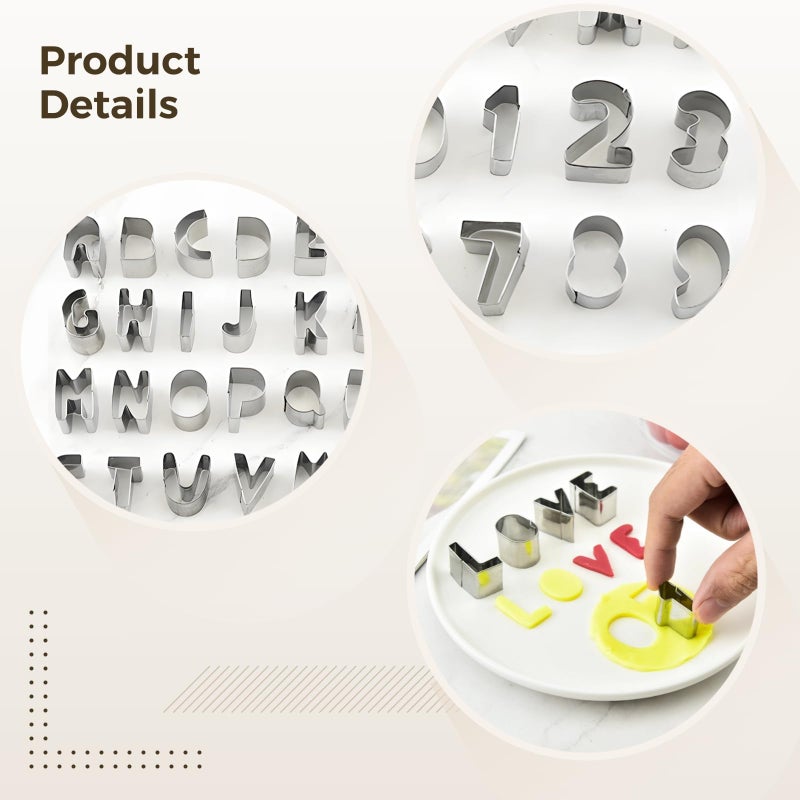 Stainless Steel 3 Inch 36 Pcs Alphabet Number Cookie Cutters Set with Cleaning Brush - Image 3