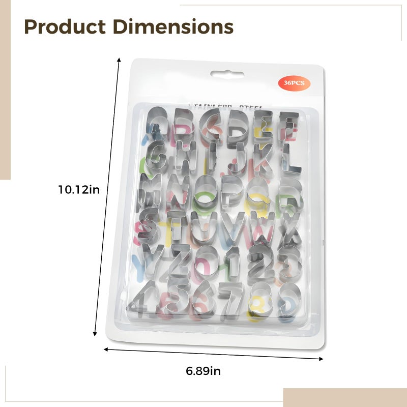 Stainless Steel 3 Inch 36 Pcs Alphabet Number Cookie Cutters Set with Cleaning Brush - Image 5