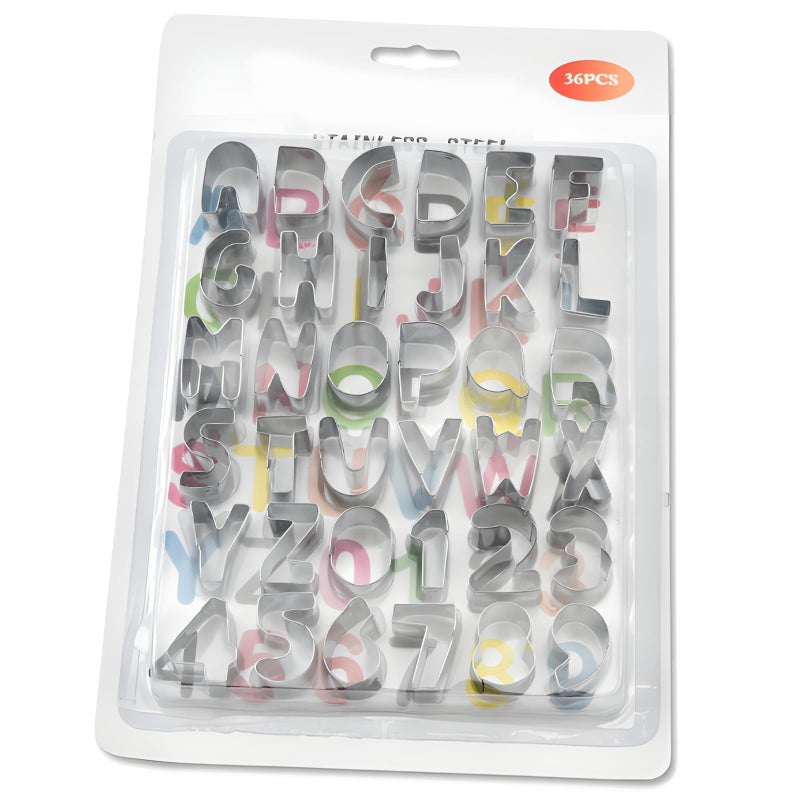 Stainless Steel 3 Inch 36 Pcs Alphabet Number Cookie Cutters Set with Cleaning Brush - Image 2