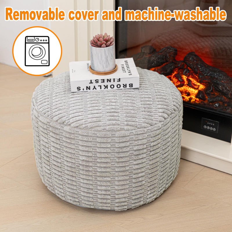 Ottofootrespoof Plush Furry Pouf Ottoman Footrest-Soft Foam-Filled Floor Pouf Cushion (51x31cm) - Cozy Lounge Accent for Your Couch Sofa Living Room Bedroom (Light Gray) - Image 4