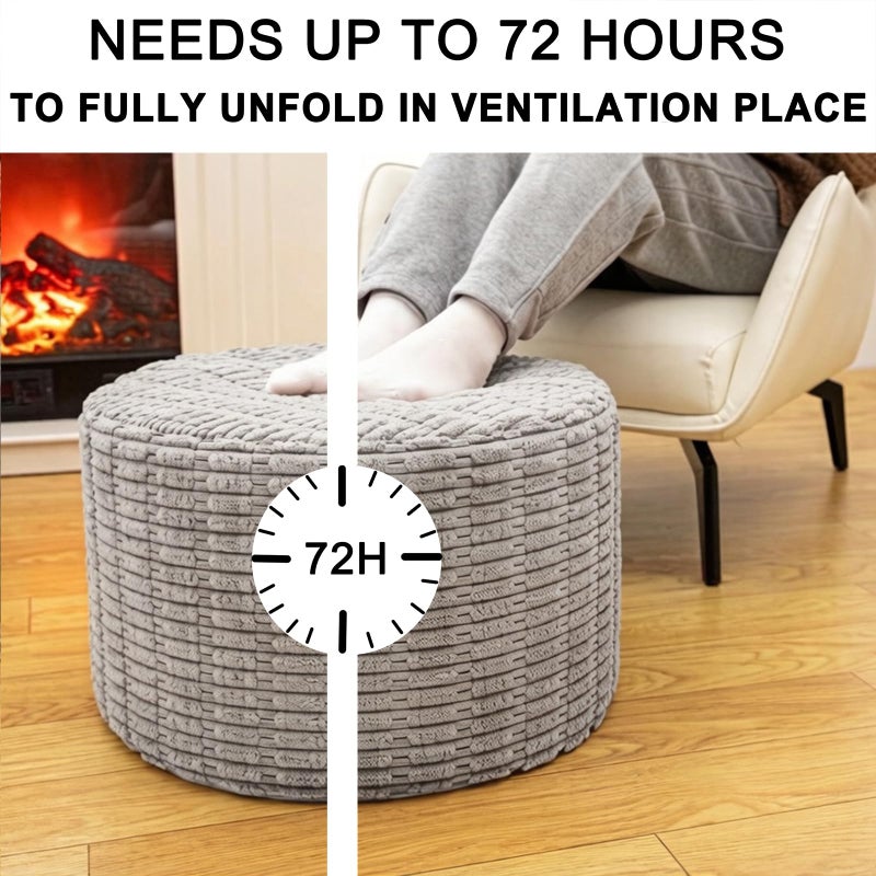Ottofootrespoof Plush Furry Pouf Ottoman Footrest-Soft Foam-Filled Floor Pouf Cushion (51x31cm) - Cozy Lounge Accent for Your Couch Sofa Living Room Bedroom (Light Gray) - Image 2