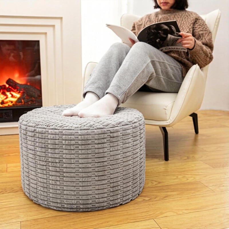Ottofootrespoof Plush Furry Pouf Ottoman Footrest-Soft Foam-Filled Floor Pouf Cushion (51x31cm) - Cozy Lounge Accent for Your Couch Sofa Living Room Bedroom (Light Gray) - Image 1