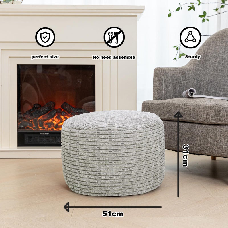 Ottofootrespoof Plush Furry Pouf Ottoman Footrest-Soft Foam-Filled Floor Pouf Cushion (51x31cm) - Cozy Lounge Accent for Your Couch Sofa Living Room Bedroom (Light Gray) - Image 3