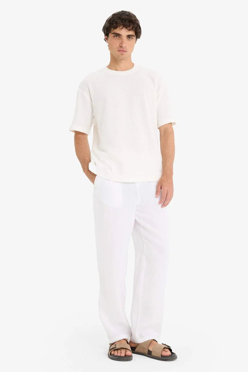 Defacto  Linen Relax Fit Three Pocket Wide Leg Trousers for Men | Best Price UAE